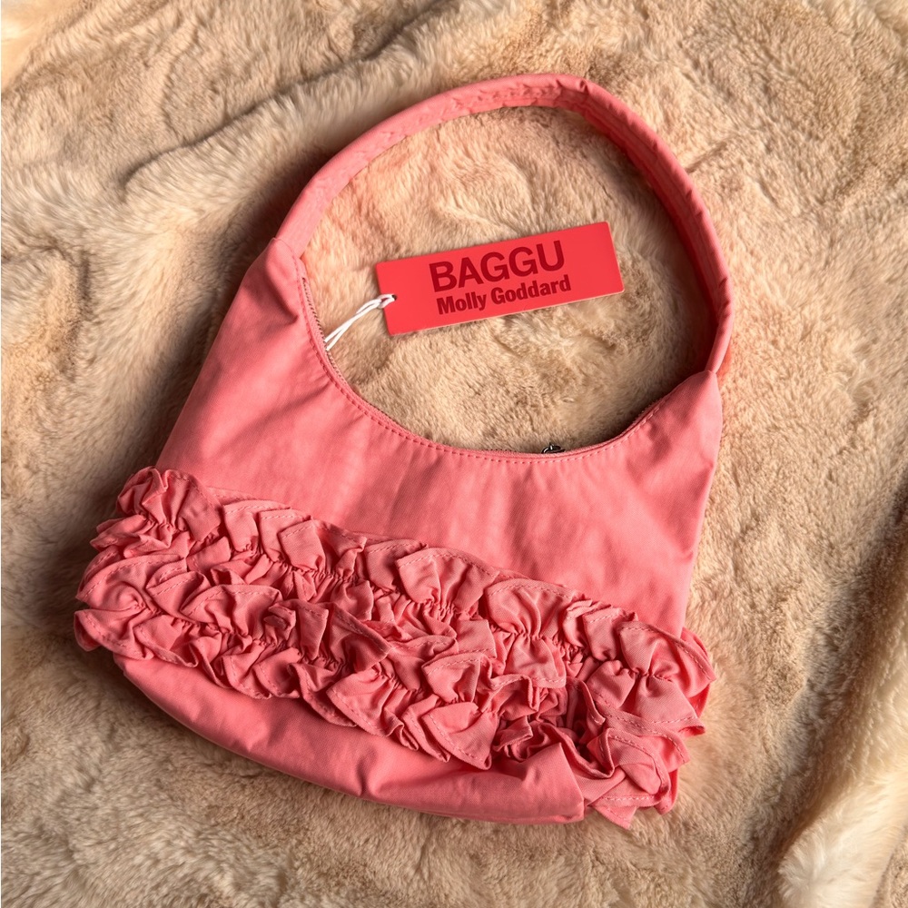 BAGGU x Molly Goddard Mini Ruffle Shoulder Bag in Pink Lemonade